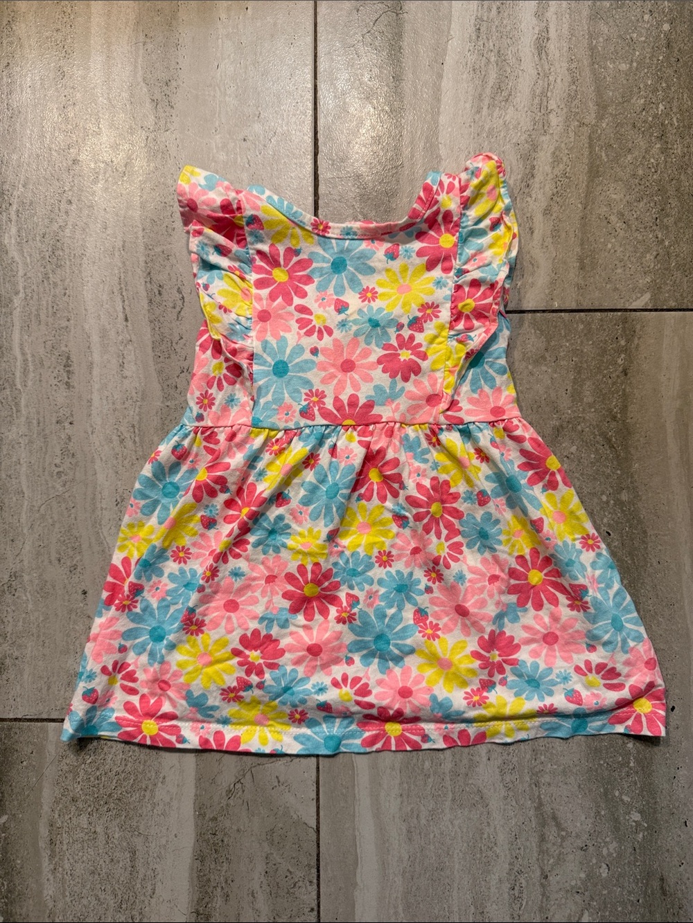 Carter's Bright Floral Ruffle Dress in Pink, Blue & Yellow